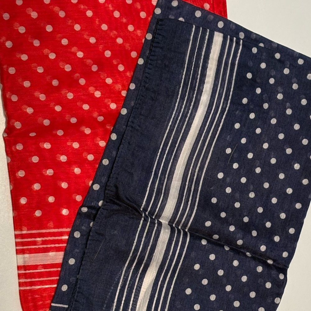 2 Polka Dot & Striped Scarves Vintage Red & Navy Vintage 70’s